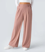 Damskie waflowe spodnie wide leg z wysokim stanem i kieszeniami